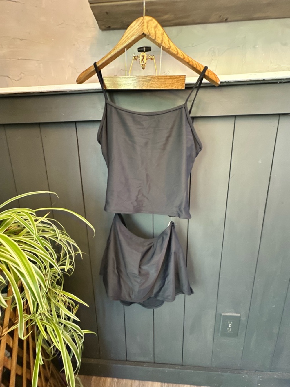 LL Bean Black Swim Tank Top Skirt Set Size 16 Reg
